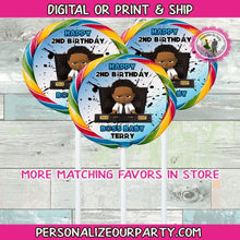 Load image into Gallery viewer, boss baby lollipop stickers-digital-printed-black boss baby party favors-boss baby boy birthday-boss baby boy lollipop-boss baby party pops