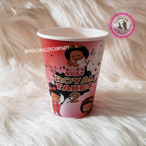 African american boss baby girl 9oz party cup labels-boss baby girl party-boss baby girl favors-boss baby girl birthday-digital-printed