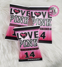 Load image into Gallery viewer, Victoria's secret PINK chip bags/wrappers-pink party favors-victoria's secret birthday-digital-printed-VS party favors-Pink candy table