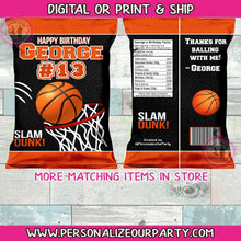Load image into Gallery viewer, Basketball chip bag/wrappers-basket ball party favors-basketball party supplies-digital-print-basketball birthday-basketball party decor