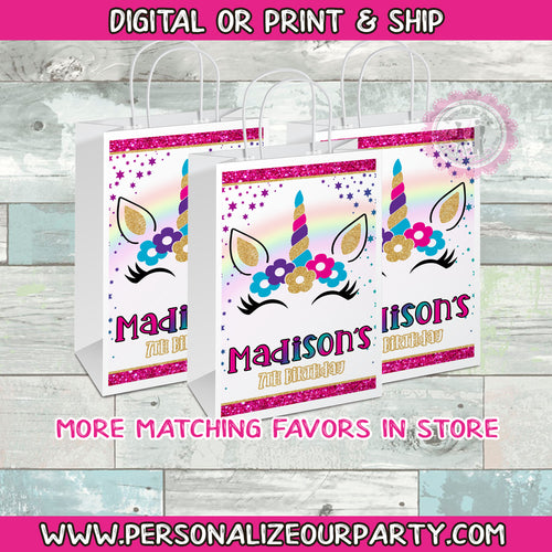 Unicorn party bags/gift bags-1 digital file or 1 dozen printed labels