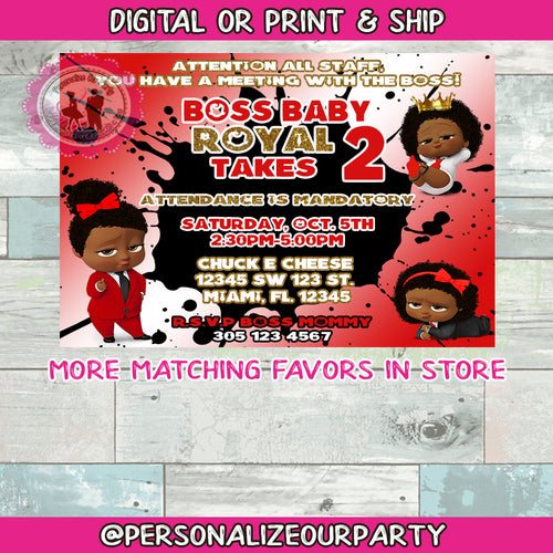 African American boss baby girl purple party invitations-digital-printed-black boss baby party-boss baby girl party favors-purple boss baby
