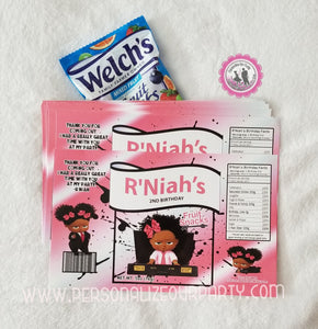 boss baby girl fruit snack wrappers-African American boss baby girl-party bags-digital-printed-boss baby girl treat bags-personalized candy