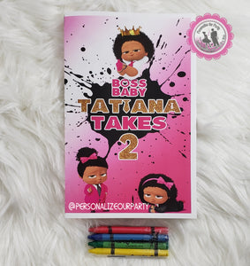1 dozen African American Boss baby girl inspired coloring books-crayons included with every book