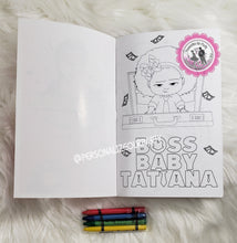 Load image into Gallery viewer, 1 dozen African American Boss baby girl inspired coloring books-crayons included with every book