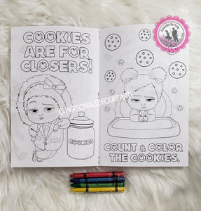 1 dozen African American Boss baby girl inspired coloring books-crayons included with every book