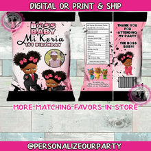 Load image into Gallery viewer, African American boss baby girl chip bag wrappers-digital or printed