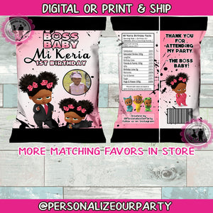 African American boss baby girl chip bag wrappers-digital or printed