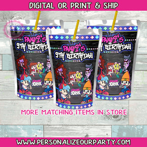 Friday Night Funkins juice pouch stickers - 1 digital file or 1 dozen printed stickers
