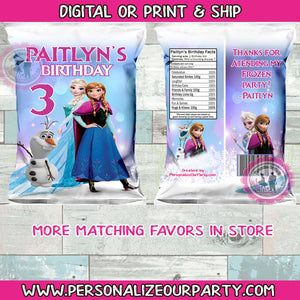 Frozen inspired chip bag/wrappers -1 digital file or 1 dozen printed wrappers