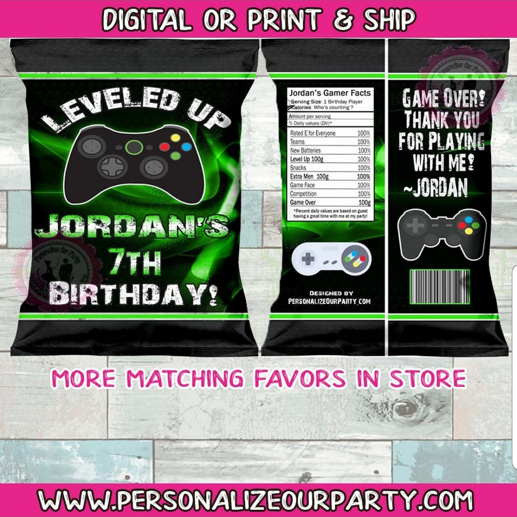 Video game chip bags/wrappers-1 digital file or 1 dozen printed wrappers