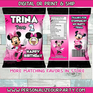 Pink Minnie mouse chip bags / chip bag wrappers-1 digital file or 1 dozen printed wrappers
