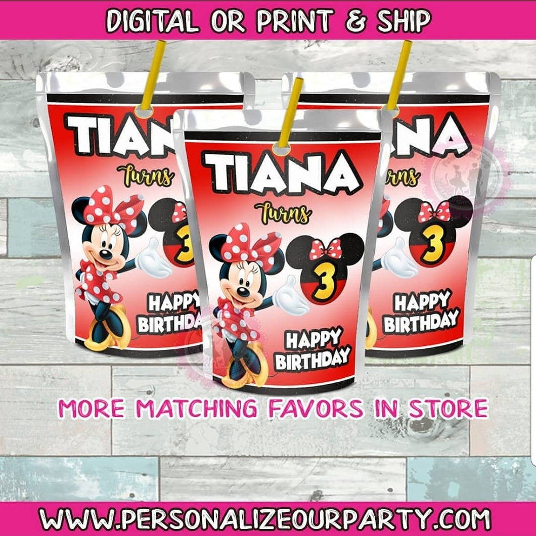 Minnie mouse juice pouch labels-1 digital file or 1 dz printed stickers