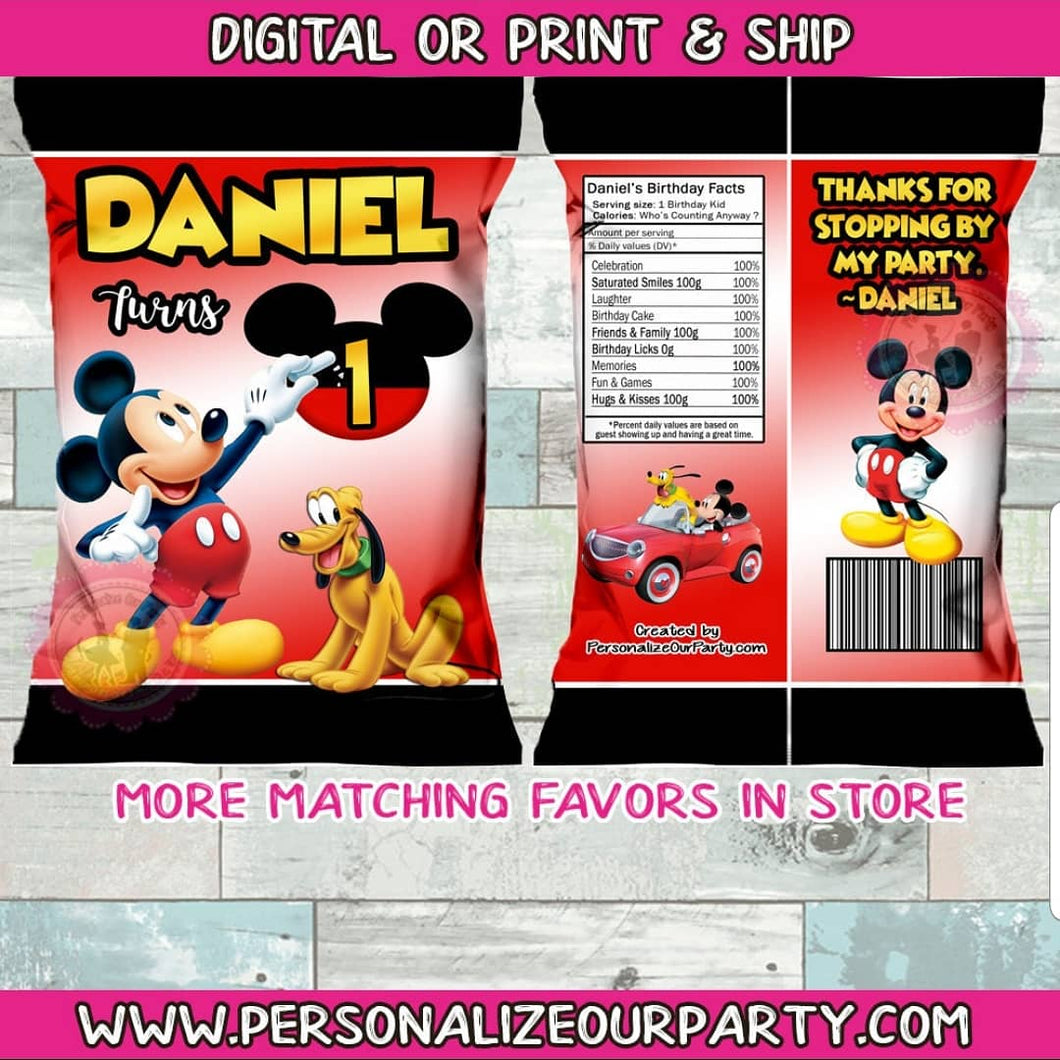 Mickey Mouse inspired chip bag/wrappers-digital file or 1 dozen printed wrappers