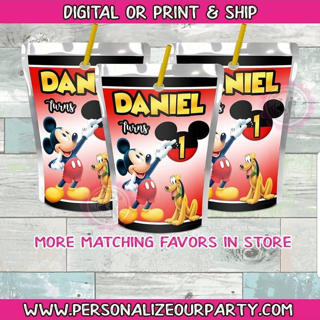 Mickey mouse inspired capri sun labels-digital file or 1 dozen printed stickers
