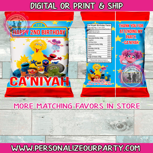 Sesame street chip bag wrappers-1 digital file or 1 dozen printed wrappers