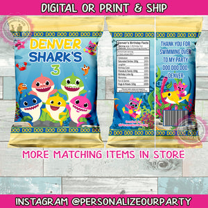 Baby Shark inspired chip bags/wrappers-digital file or 1 dozen printed