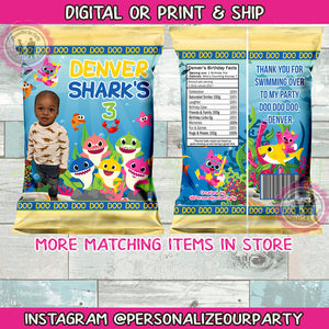 Baby Shark inspired chip bags/wrappers-digital file or 1 dozen printed