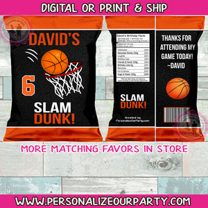 Basketball birthday party chip bags / chip bag wrappers-1 digital file or 1 dozen printed wrappers