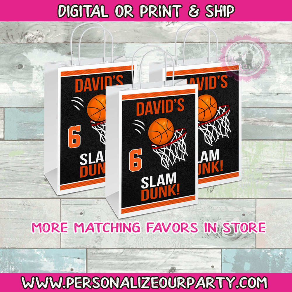 Basketball birthday party bag labels - 1 digital file or 1 dozend printed labels