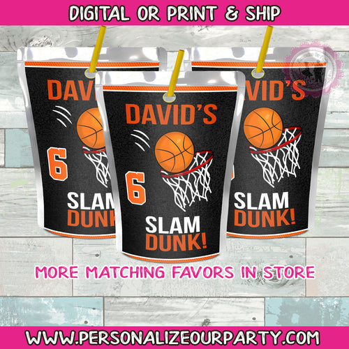 Basketball birthday party favors capri sun labels-1 digital file or 1 dozen printed stickers