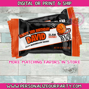 Basketball party favor rice krispy treat wrappers-1 digital file or 1 dozen printed wrappers
