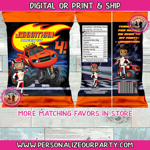 Blaze & the monster machines chip bag wrappers-digital or printed diy party favors