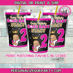 African american boss baby girl juice pouch labels-digital-printed-boss baby girl party favors-capri sun-boss baby girl birthday party favor