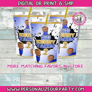 African american boss baby boy capri sun labels-digital file or 1 dozen printed stickers