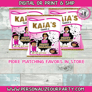 boss baby girl fruit snack wrappers-African American boss baby girl-party bags-digital-printed-boss baby girl treat bags-personalized candy