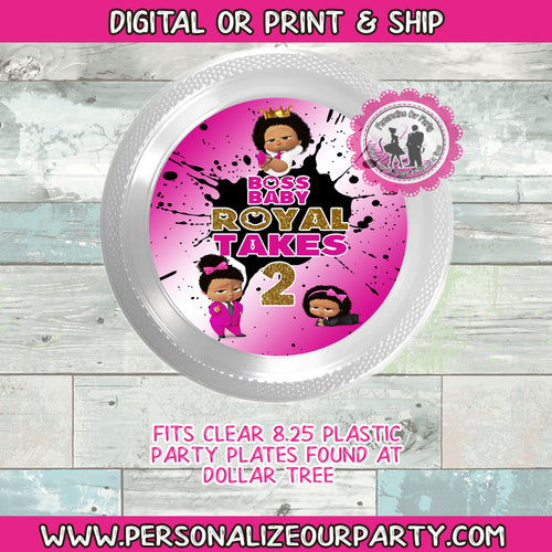 Boss baby girl 8.75in clear party plates/labels-personalized party supplies-boss baby favors-digital-printed-boss baby girl-custom plates