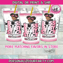 Load image into Gallery viewer, African american boss baby girl juice pouch labels-1 digital file or 1 dozen printed stickers