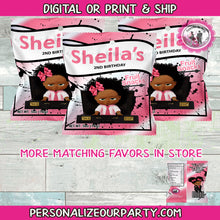 Load image into Gallery viewer, boss baby girl fruit snack wrappers-African American boss baby girl-party bags-digital-printed-boss baby girl treat bags-personalized candy