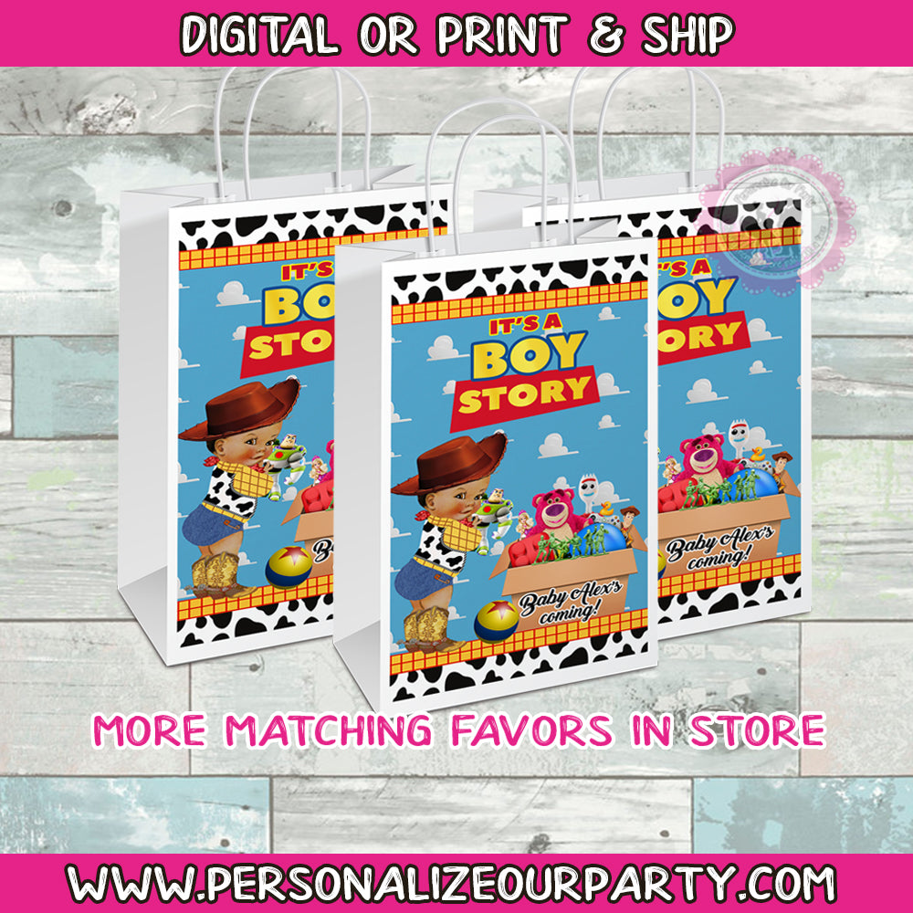 It's a boy story party bag labels - 1 digital file or 1 dozend printed labels