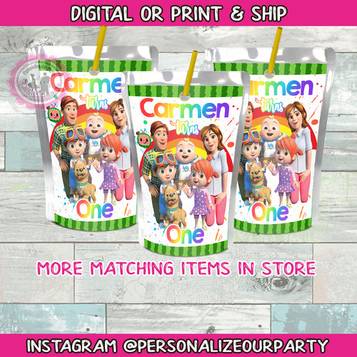 Cocomelon juice pouch stickers capri sun labels-digital file or 1 dozen printed stickers