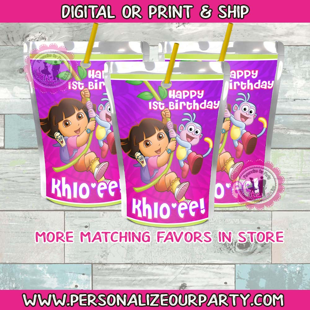 Dora the explorer inspired capri sun labels-digital file or 1 dozen printed stickers