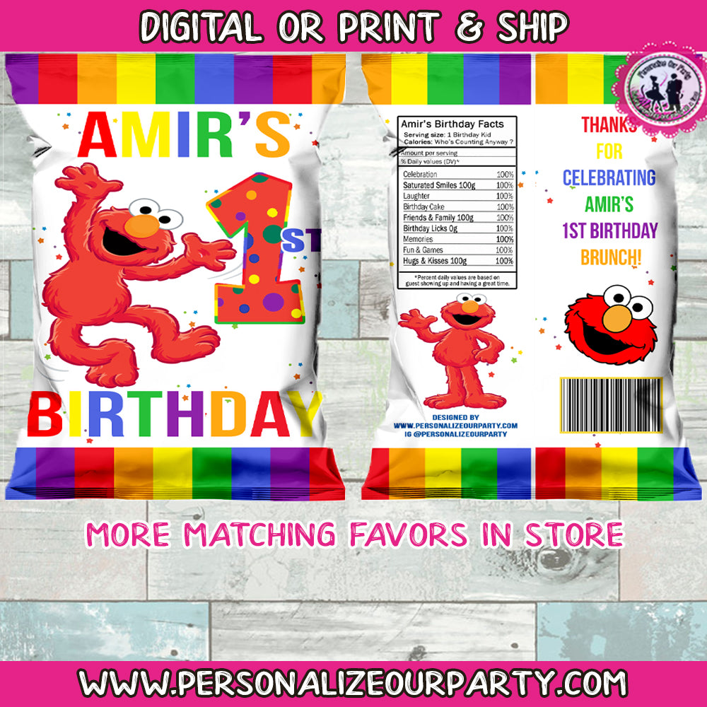 Elmo chip bag wrappers-digital-printed-elmo party favors-elmo party-first birthday-treat bag favors-personalized party favors