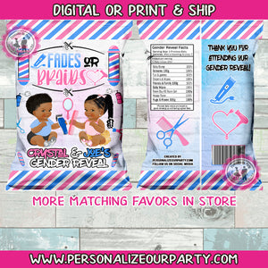 Fades or Braids gender reveal chip bags