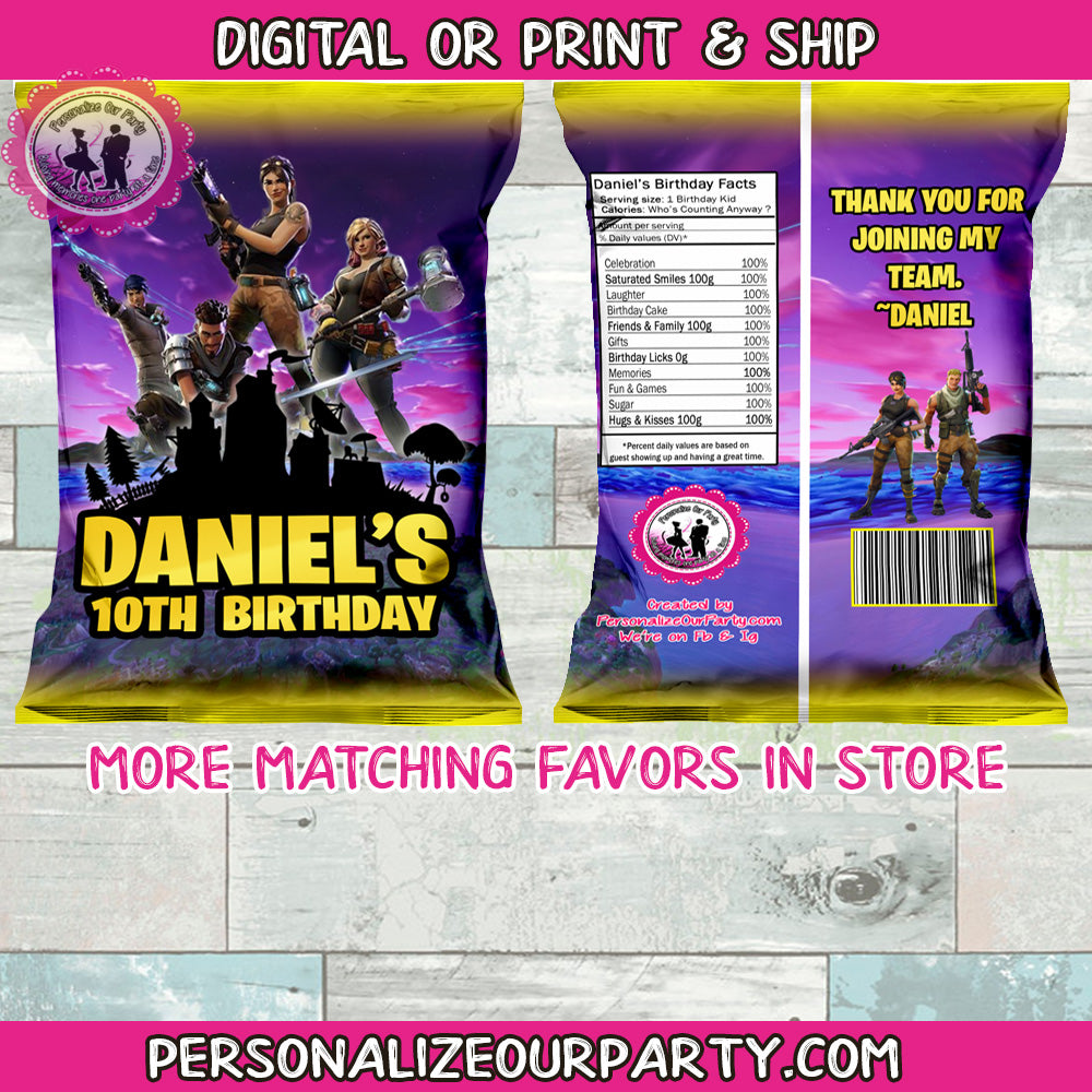 Fortnite inspired chip bags/wrappers-digital file or 1 dozen printed