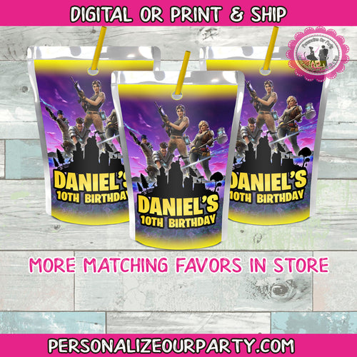 Fortnite inspired juice pouch labels-digital or 1 dozen printed