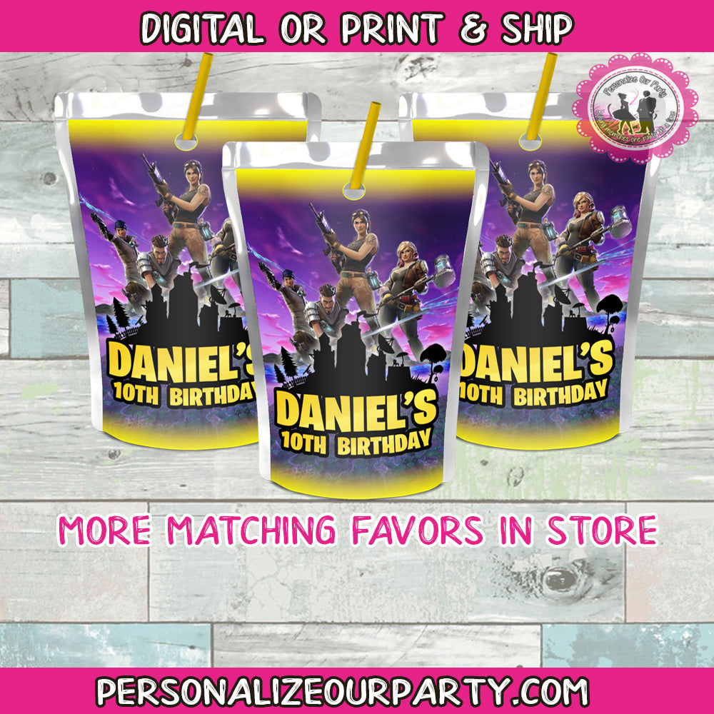 Fortnite inspired juice pouch labels-digital or 1 dozen printed