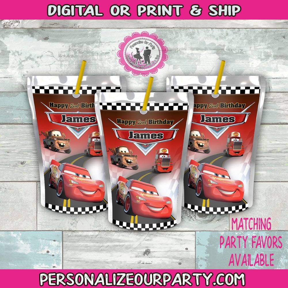 cars inspired capri sun labels-cars party favors cars juice pouches-digital or printed-cars birthday party favors-cars treat bag favors-