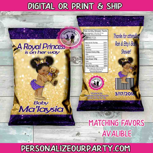 princess baby shower chip bags-digital-printed-african american princess-baby shower party favors-princess party favors-custom party favors