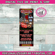 Load image into Gallery viewer, cars inspired party invitation-ticket invitation-cars party-digital-printed-cars party favors-race car party favors-guest invitations-cars 2