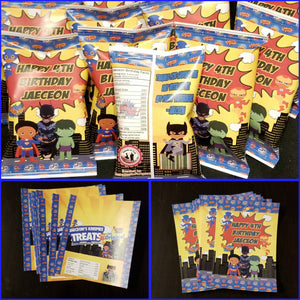 African American super hero juice pouch labels-super hero kids capri sun juice labels-super hero party favors-super hero party-party favors