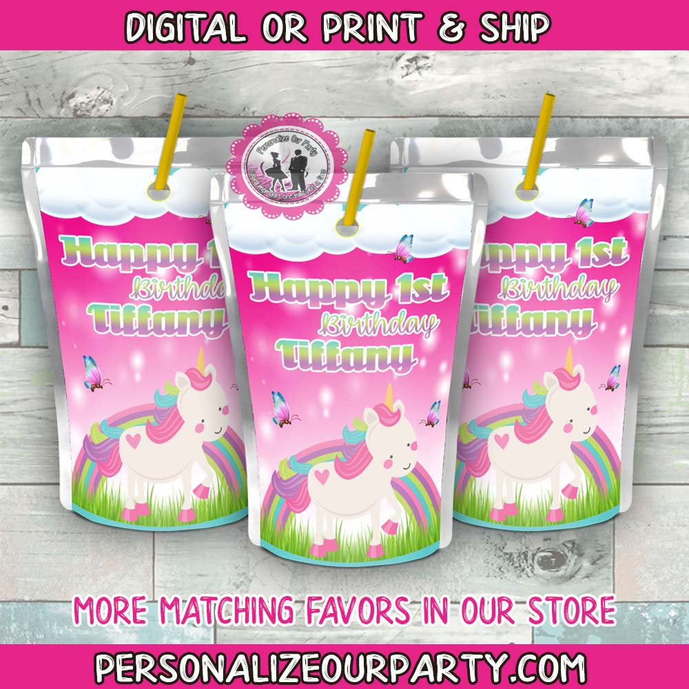 unicorn capri sun juice pouch label-unicorn party favors-unicorn party supplies-unicorn capri sun-first birthday party favors-unicorn favors