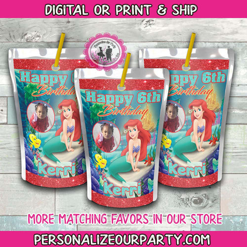 little mermaid juice pouch labels-capri sun labels-mermaid party favors-mermaid birthday party-little mermaid party-mermaid capri sun favors