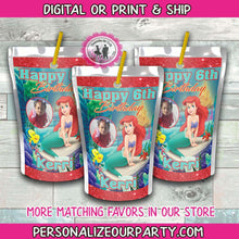 Load image into Gallery viewer, Little Mermaid Ariel Capri Sun - Juice Pouch - Party - Birthday - Digital- Download - Decorations - Personalized - Kool Aid Jammers