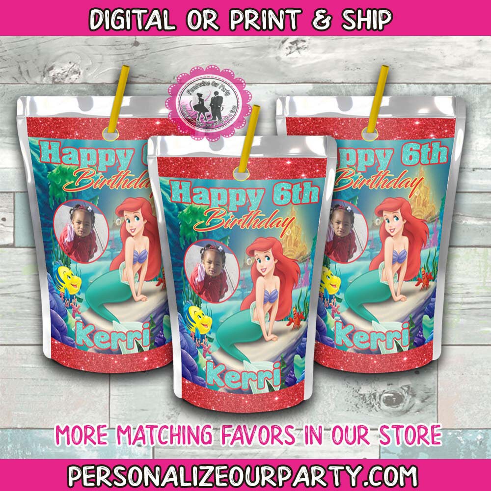 Little Mermaid Ariel Capri Sun - Juice Pouch - Party - Birthday - Digital- Download - Decorations - Personalized - Kool Aid Jammers