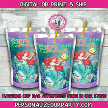 Load image into Gallery viewer, Little Mermaid Ariel Capri Sun labels - Juice Pouch - Party - Birthday - Digital- Download - Decorations - Personalized - Kool Aid Jammers